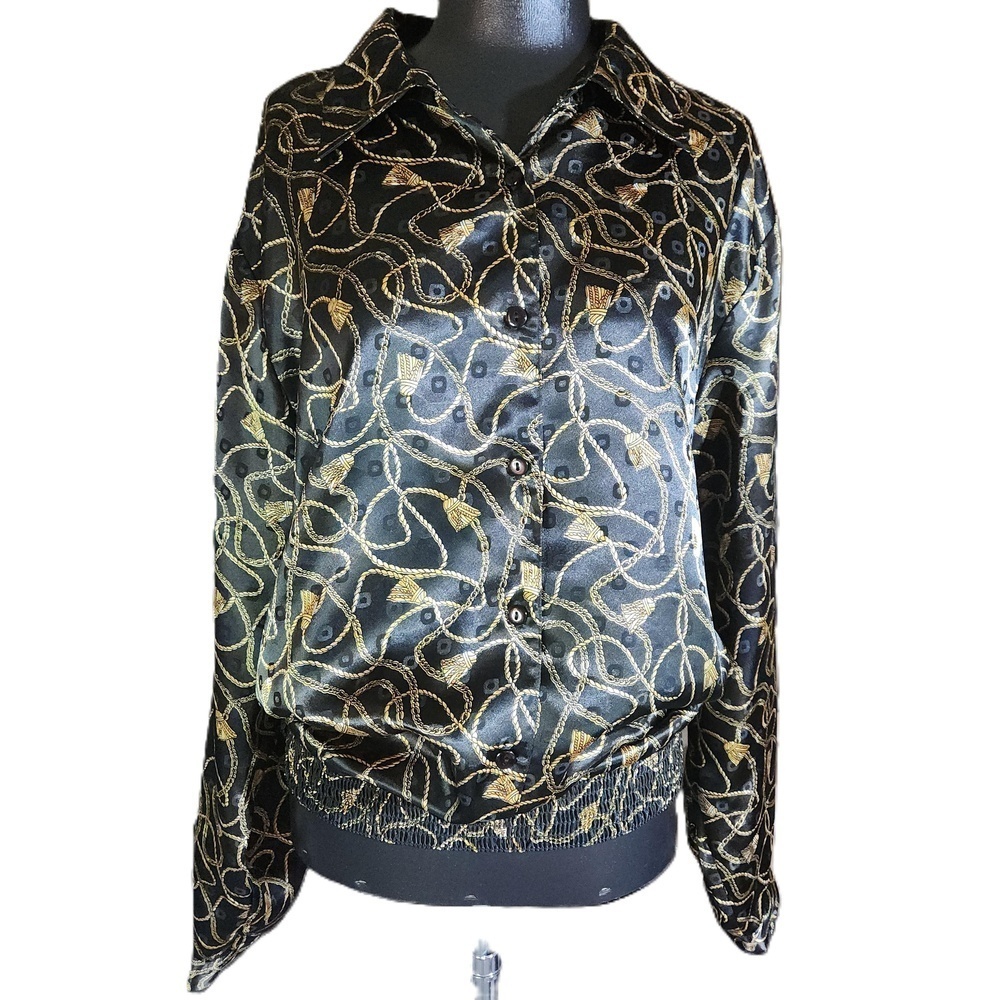 Notations Black Gold Long Sleeve Button Up Blouse 22W